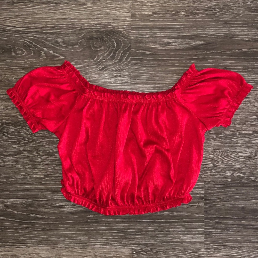 Forever 21 off-the-shoulder puff-sleeve crop top